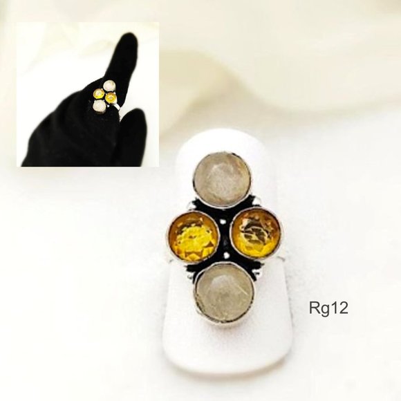 Gem Ring Natural Golden Rutile.Citrine 925 Silver - Picture 1 of 12